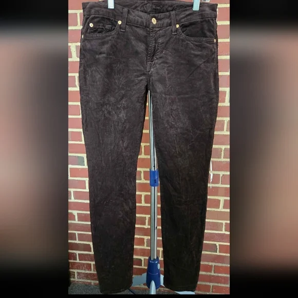 7 For All Mankind Brown Corduroy Skinny Jeans Size 28 Boho Festival Y2K Low Rise - Picture 3 of 7